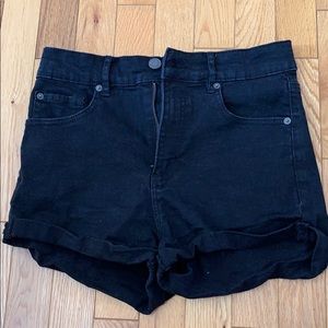 high rise denim black shorts